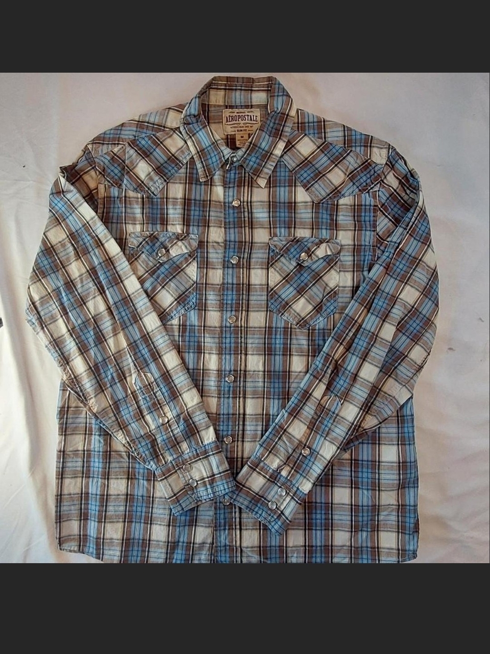 Aéropostale Men's Slim Fit Plaid Western Pearl Snap Shirt SZMedium Excellent